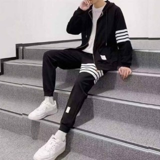 Set Bộ Nỉ Bông Nam Nữ ,Áo Hoodie Dài Tay Quần Bo Gấu Chất Dày Dặn Phong Cách Thể Thao Phối SỌC K1