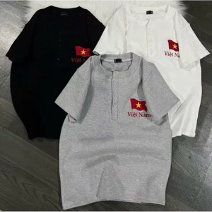 Áo Baby Teee Cổ Trụ Đính Cúc Thêu Cờ Việt Nam Dáng Ôm Vừa Tôn Dáng Trẻ Trung Năng Động