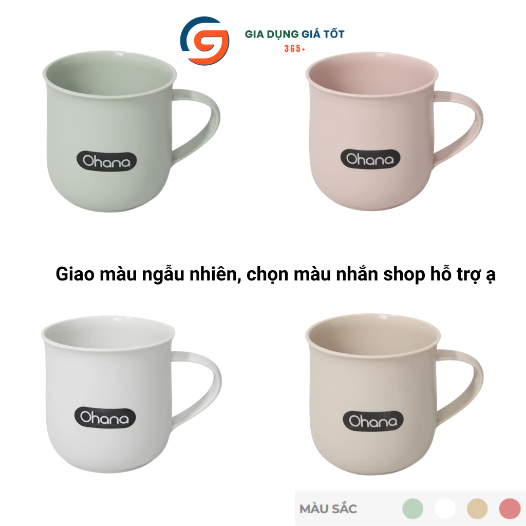 Cốc uống nước, trà, cà phê 350ml có quai Ohana - cốc nhựa đẹp màu pastel, dáng cao nhẹ tiện dụng