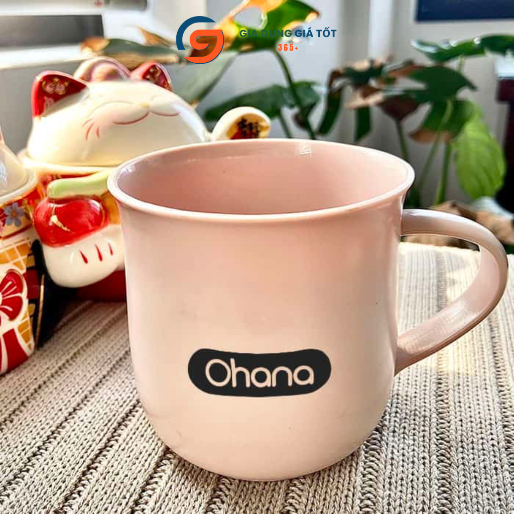 Cốc uống nước, trà, cà phê 350ml có quai Ohana - cốc nhựa đẹp màu pastel, dáng cao nhẹ tiện dụng