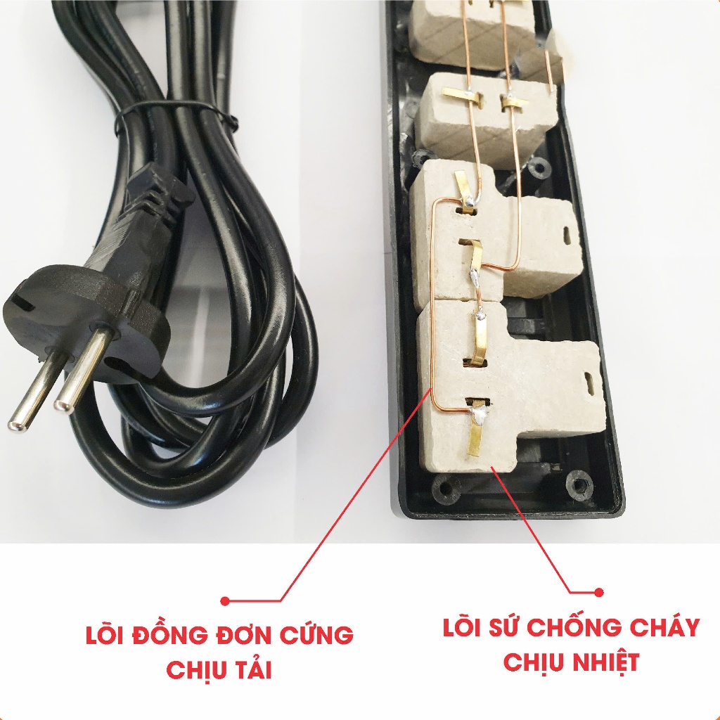 Ổ cắm đa năng chịu tải 1200w Kenno lõi sứ 3A3, 3A5, 3 lỗ dùng cho cắm máy tính máy in , màn hình tivi