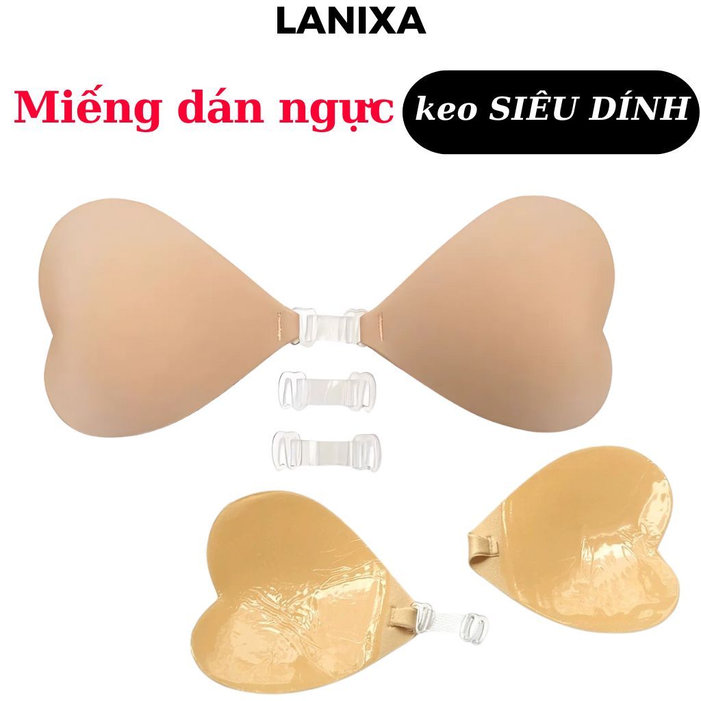 Miếng dán ngực hình trái tim xinh xắn keo siêu bám dính kèm 3 dây cài trong tiện lợi LANIXA D0159