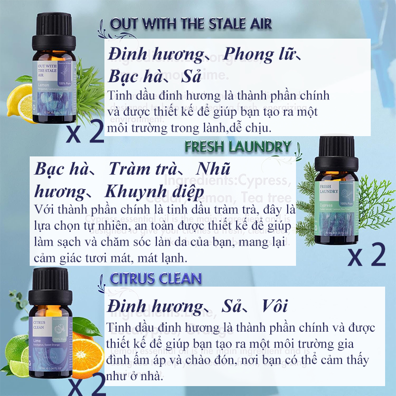 WECONA  100% Tinh dầu thiên nhiên 10ml * 6 Thương hiệu cao cấp nhập khẩu