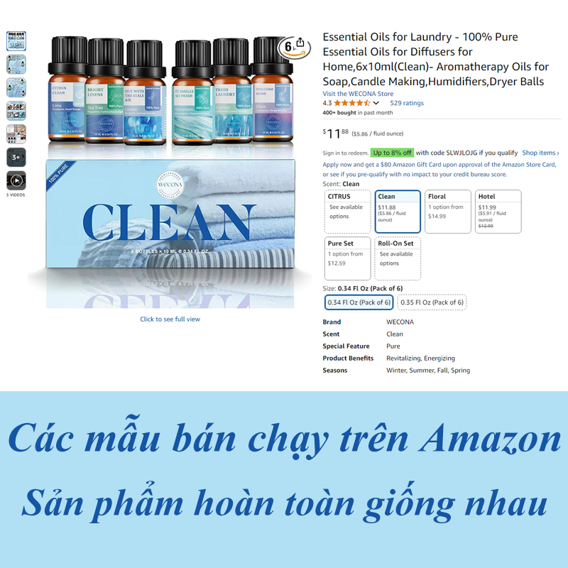 WECONA  100% Tinh dầu thiên nhiên 10ml * 6 Thương hiệu cao cấp nhập khẩu