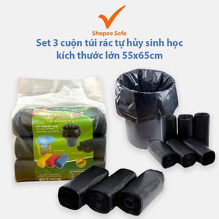 Set 3 cuộn túi rác tự hủy sinh học kích thước lớn 55x65cm tiện dụng tiết kiệm