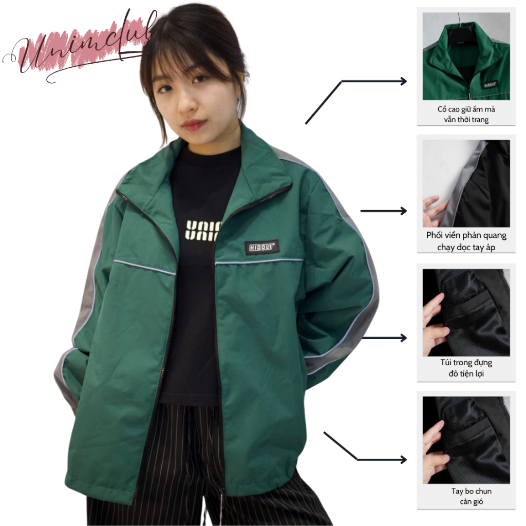 [HÀNG LOẠI 1] Áo Khoác Gió 2 Lớp Unisex Nam Nữ Chống Nước Viền Phản Quang Unim Vải Gió Tráng Bạc