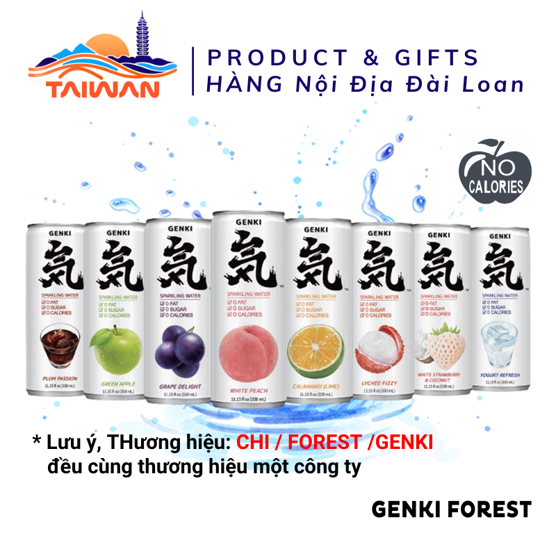 (Combo 2 lon) Nước Soda trái cây Genki Forest Sparkling có ga không Calo lon 330ml