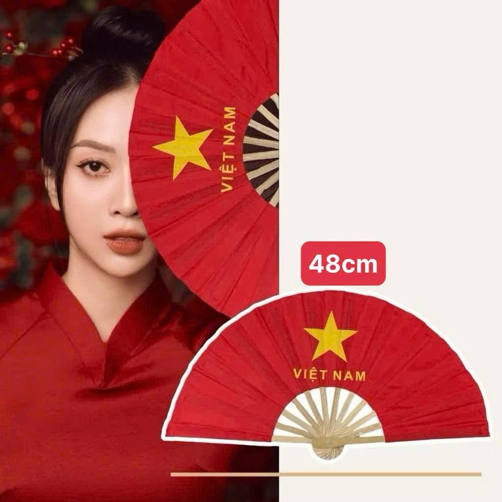 Combo 10  Quạt vải Cờ Đỏ Sao Vàng đường kính 48cm -57cm  - Quạt Vải Lụa Loại Dày Đẹp Dùng Biểu Diễn, Cổ Động Quốc Kh