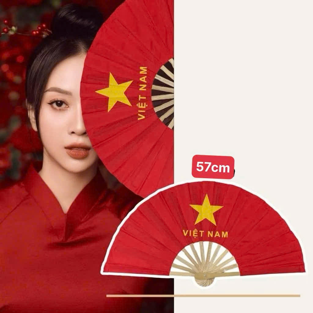 Combo 10  Quạt vải Cờ Đỏ Sao Vàng đường kính 48cm -57cm  - Quạt Vải Lụa Loại Dày Đẹp Dùng Biểu Diễn, Cổ Động Quốc Kh