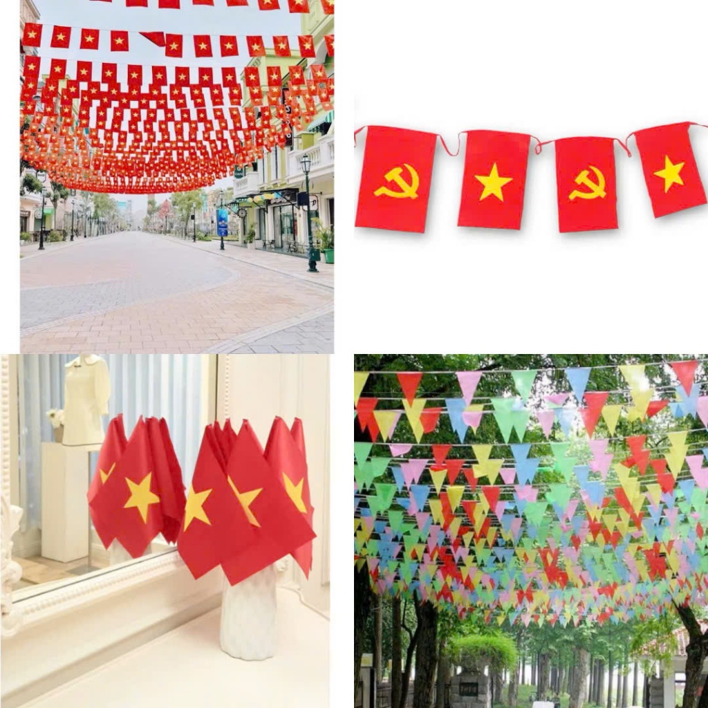 Cờ dây sao, cờ dây tổ quốc, chất liệu vải phi bóng -Dây cờ tam giác,cờ đuôi nheo nhiều màu trang trí deco ,lễ hội,khu du