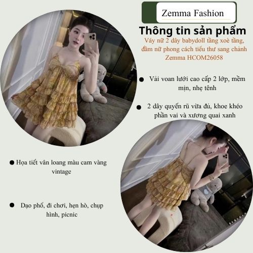 Váy nữ 2 dây babydoll tầng xoè tầng, đầm nữ phong cách tiểu thư sang chảnh Zemma HCOM26058