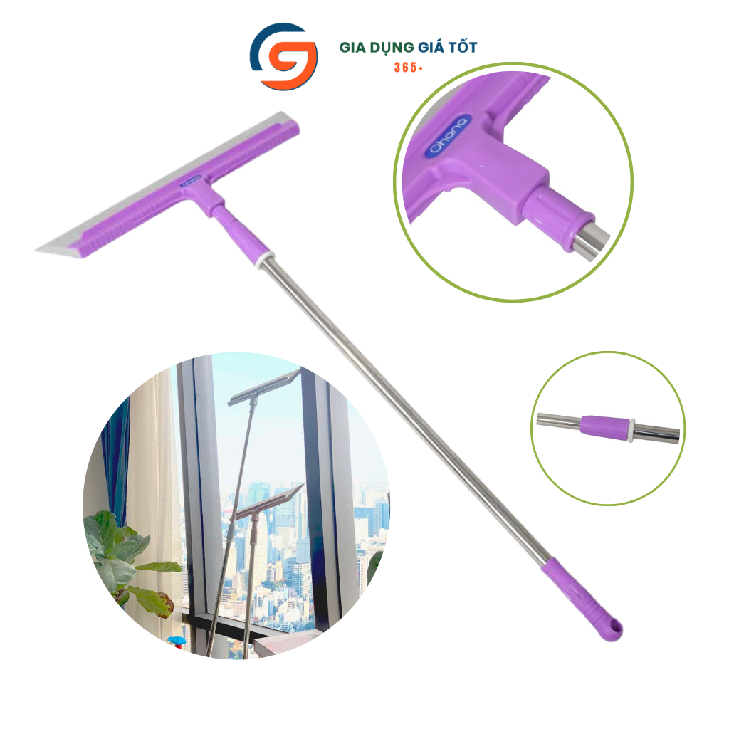 Cây gạt nước lau kính dài Ohana - cán inox rút gọn, đầu gạt silicon, cây gạt kính cửa sổ siêu sạch