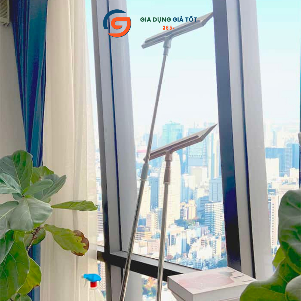 Cây gạt nước lau kính dài Ohana - cán inox rút gọn, đầu gạt silicon, cây gạt kính cửa sổ siêu sạch