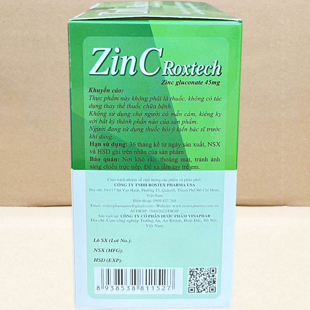 Combo 2 Hộp Zin C Roxtech Xanh Lá - Rostex - Vinaphar - Vitamin Chữa Lành