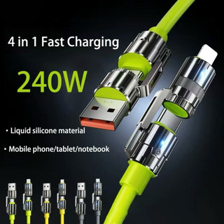Cáp Dữ Liệu 4 Trong 1 Chất Liệu Silicon Lỏng, Công Suất 240W, Sạc Nhanh 4 Đầu Sạc C-C, USB -L , C-L