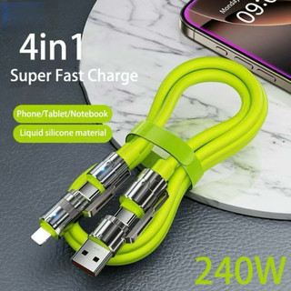 Cáp Dữ Liệu 4 Trong 1 Chất Liệu Silicon Lỏng, Công Suất 240W, Sạc Nhanh 4 Đầu Sạc C-C, USB -L , C-L