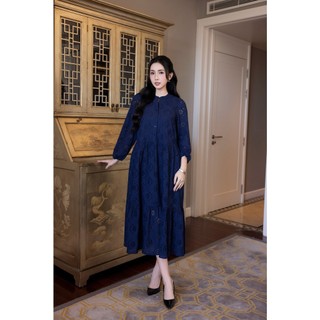 SWANLAKE | Váy Đầm Nữ Maxi Đuôi Cá Babydoll Cotton Thêu Đục Lỗ Trơn Cổ Trụ Cài Nút Tay Dài Hè D12394