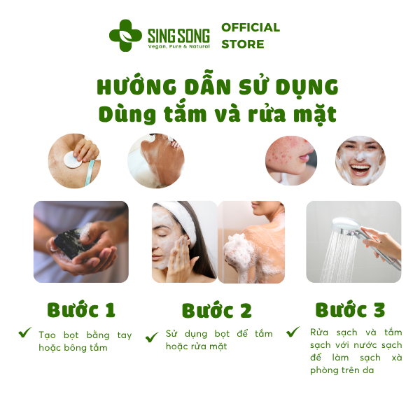 Xà Bông Than Tre - Tràm Trà SingSong. Hỗ trợ giảm mụn, giảm mùi hôi của Tuổi Dậy Thì - 160gr