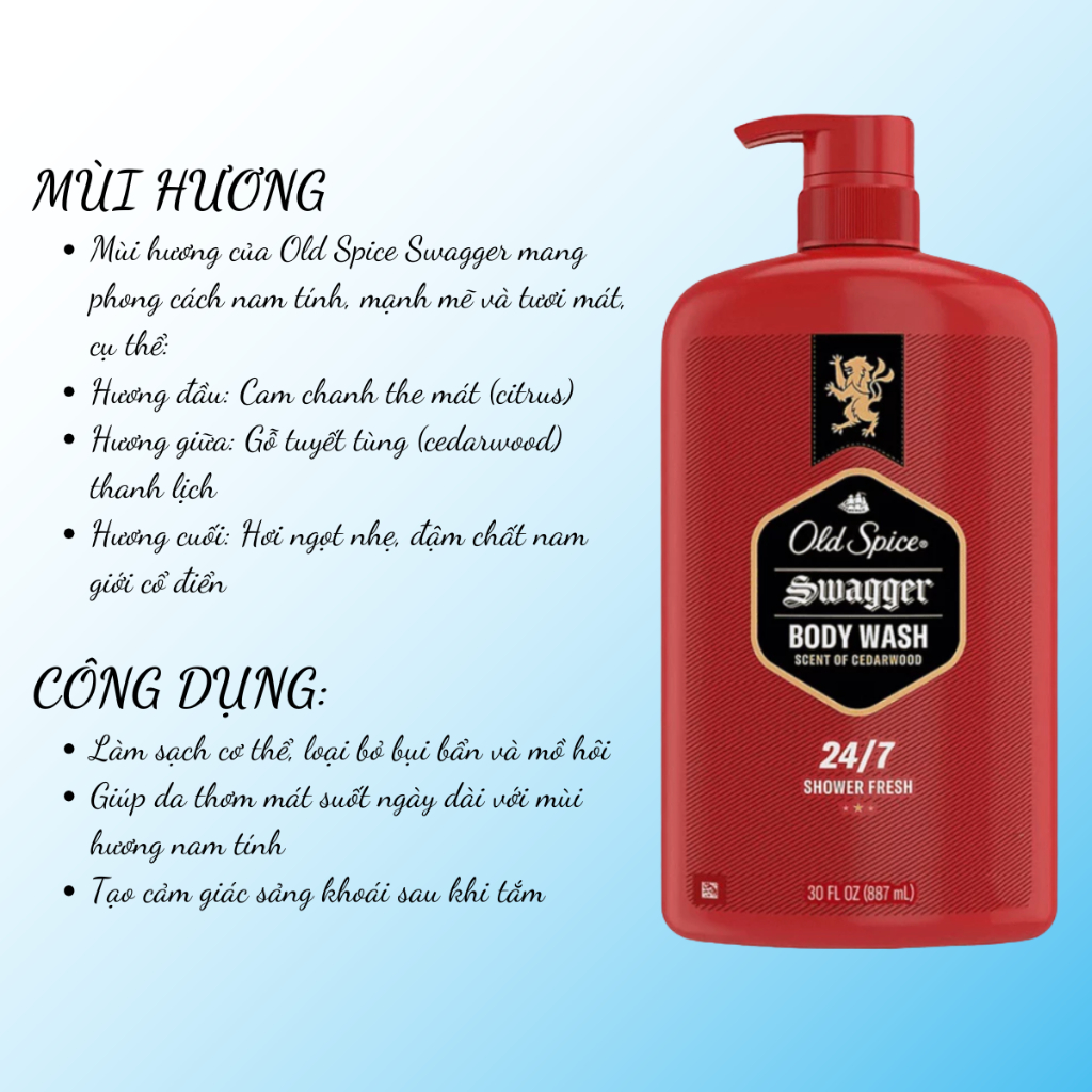 Sữa tắm Gel Nam Old Spice Swagger 887ML Giúp Làm Sạch Da