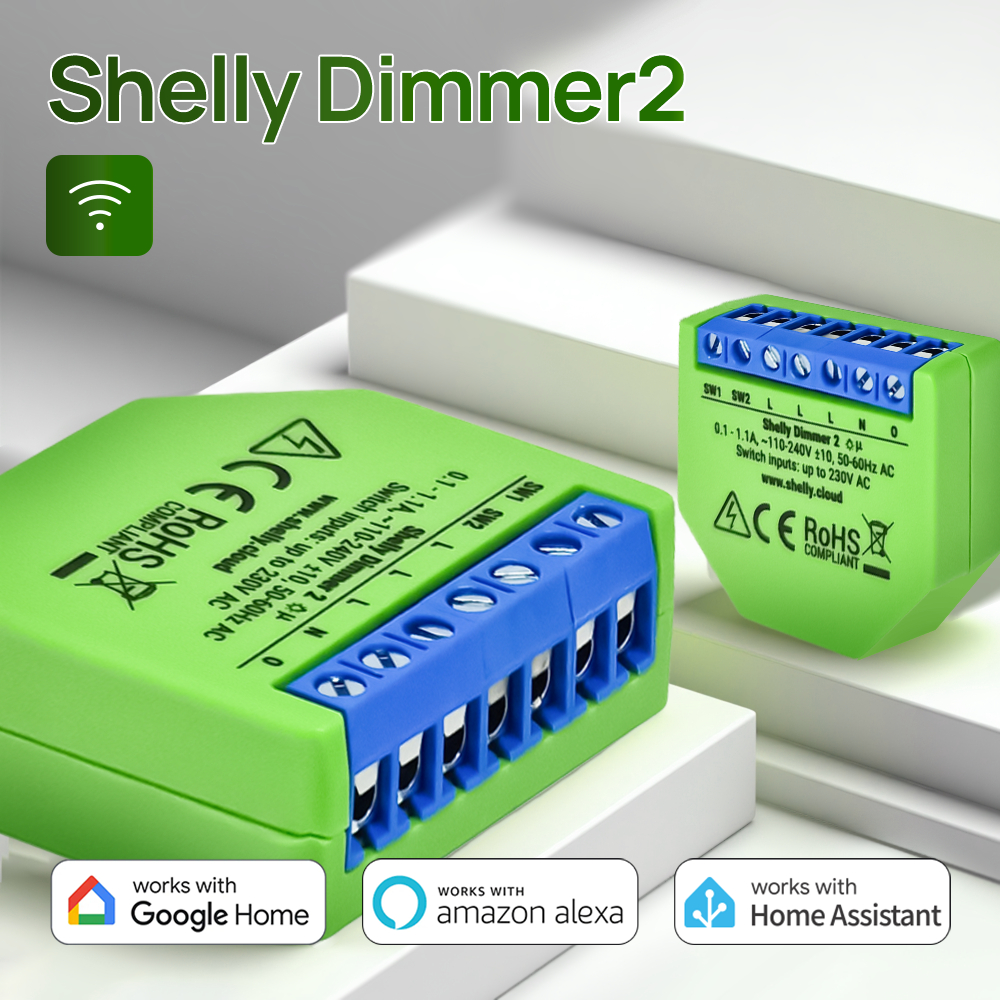Shelly Dimmer 2 Bộ điều chỉnh độ sáng WiFi thông minh  Không cần dây trung tính, Hệ thống tự động hóa gia đình
