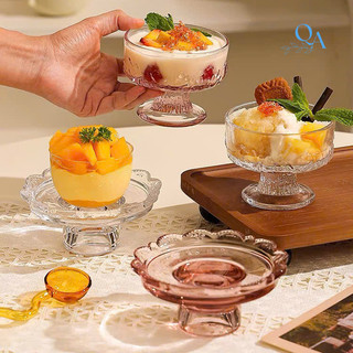 Ly kem, ly đựng chè, sinh tố, sữa chua, thủy tinh trong suốt có chân 250ML DECOR phong cách Châu Âu RETRO sang trọng
