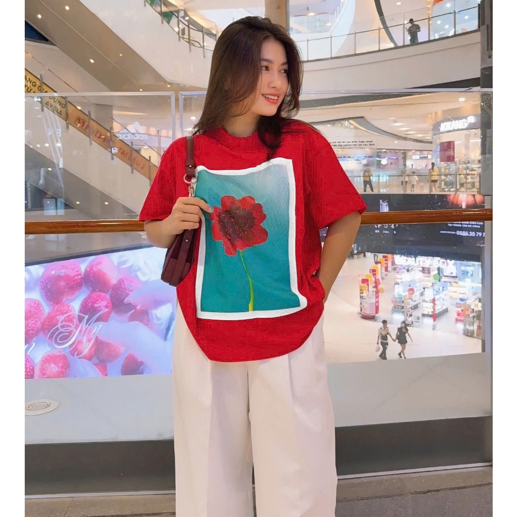 Áo Thun Mirage Bảng Hoa Đỏ Trendy Local Brand Chất 100% Cotton Mềm Mịn Thoáng Mát.