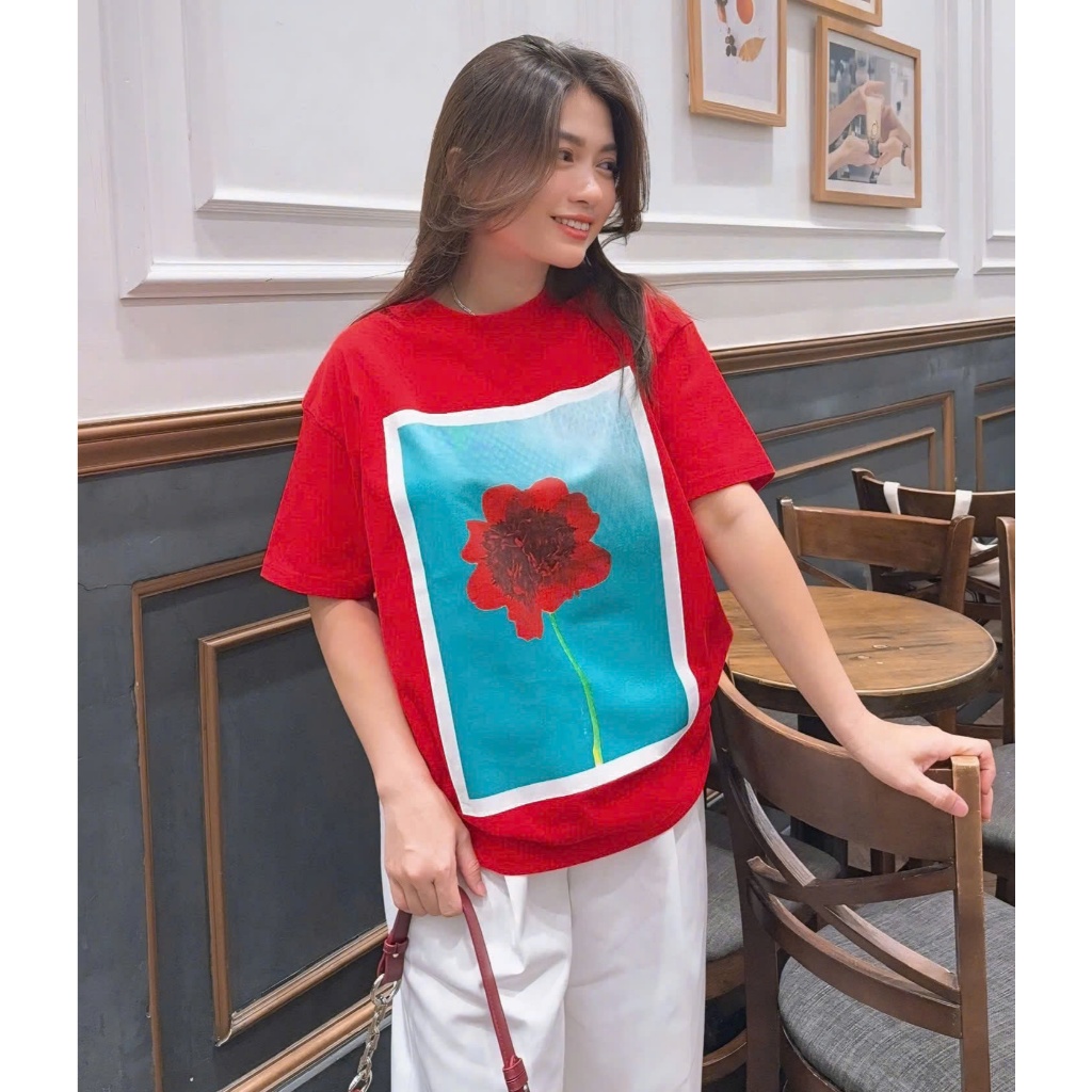 Áo Thun Mirage Bảng Hoa Đỏ Trendy Local Brand Chất 100% Cotton Mềm Mịn Thoáng Mát.