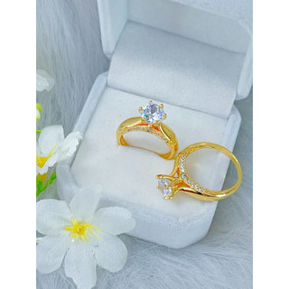 Hàng mới về nhẫn trang sức mạ vàng 18 ca chất liệu titan đính đá pha lê trọng lượng 2 chỉ kèm hạt đá cao cấp cho nữ.