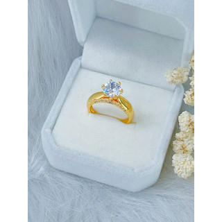 Hàng mới về nhẫn trang sức mạ vàng 18 ca chất liệu titan đính đá pha lê trọng lượng 2 chỉ kèm hạt đá cao cấp cho nữ.