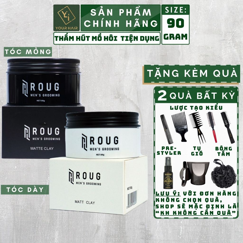 Sáp vuốt tóc Roug Đen Matte Clay 90gr | Roug Trắng Matt Clay 90gr | Chính hãng Roug Men's Grooming