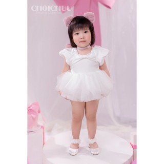 Váy Công Chúa Cho Bé Gái ChoiChuu Mặc Sinh Nhật, Đầm Thôi Nôi Tiểu Thư Màu Trắng Cao Cấp Kèm Nơ, Bờm