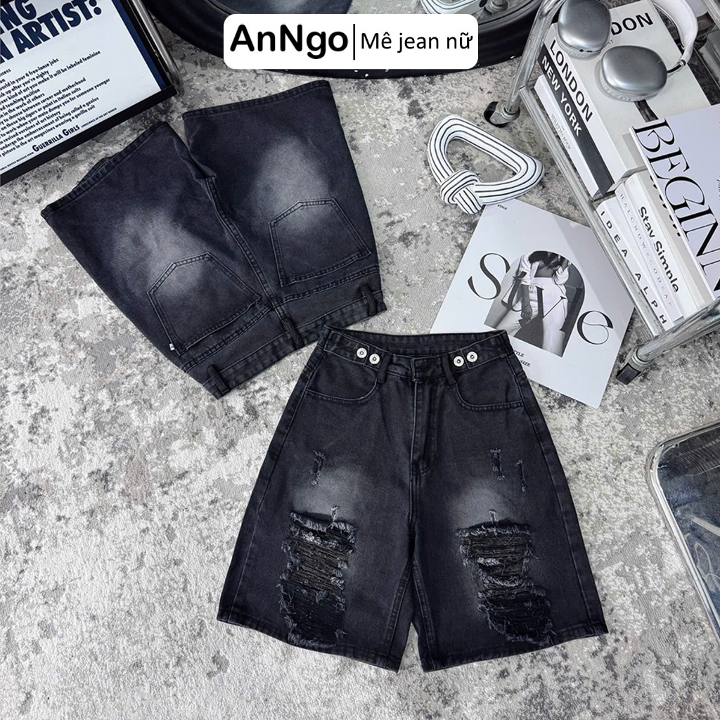 Quần jean ngố nữ rách ống rộng, chất jean denim không giãn dày dặn, cực xinh Anngo - AT543