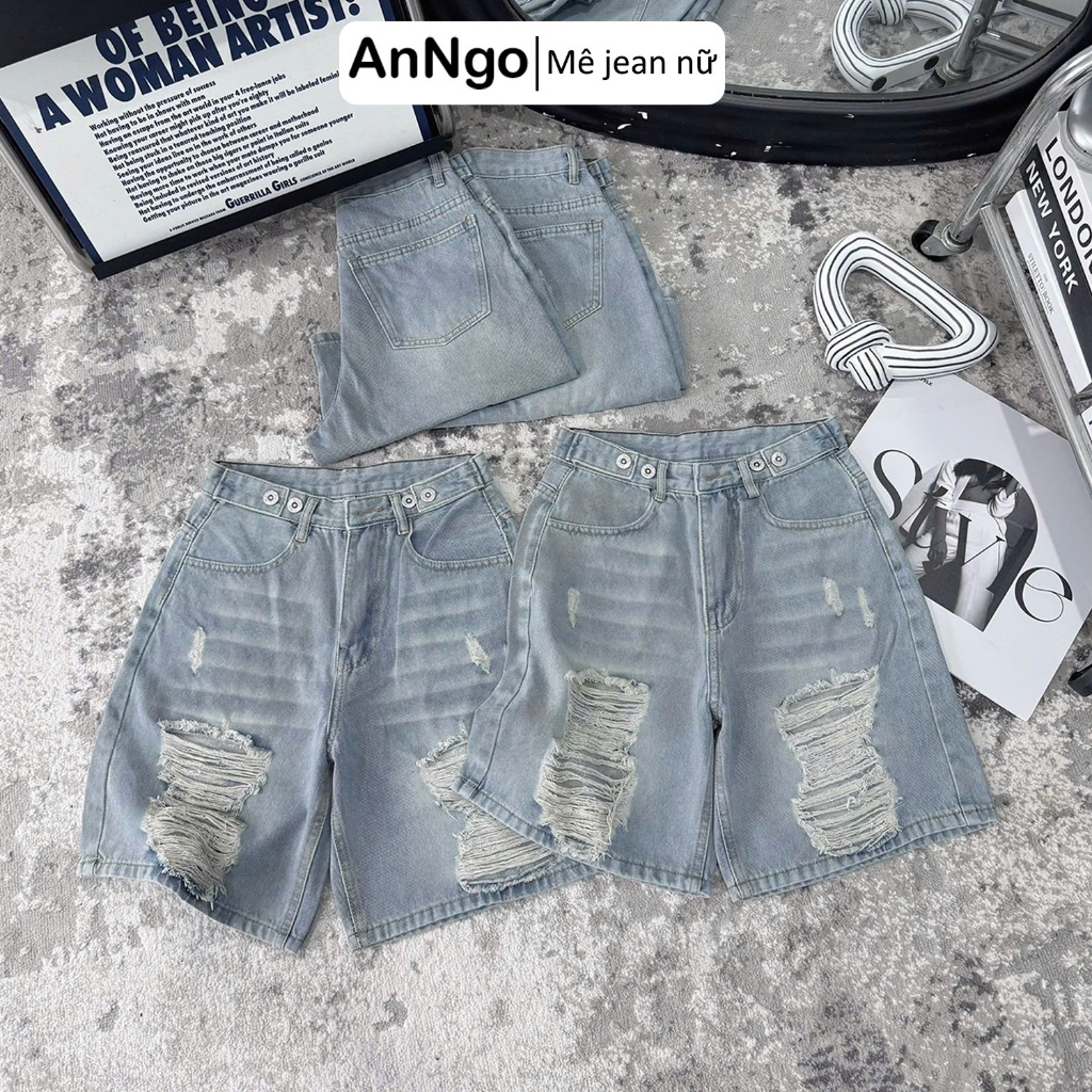 Quần jean ngố nữ rách ống rộng, chất jean denim không giãn dày dặn, cực xinh Anngo - AT543