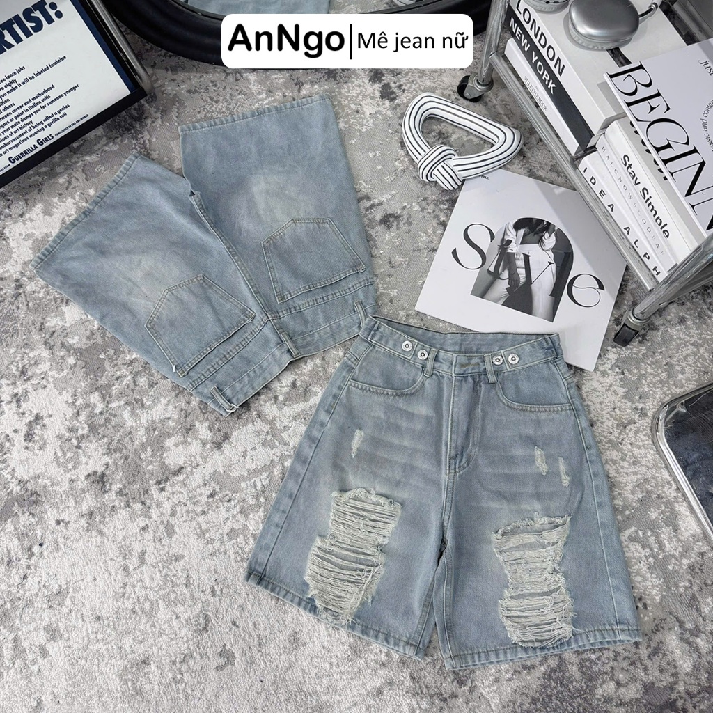 Quần jean ngố nữ rách ống rộng, chất jean denim không giãn dày dặn, cực xinh Anngo - AT543