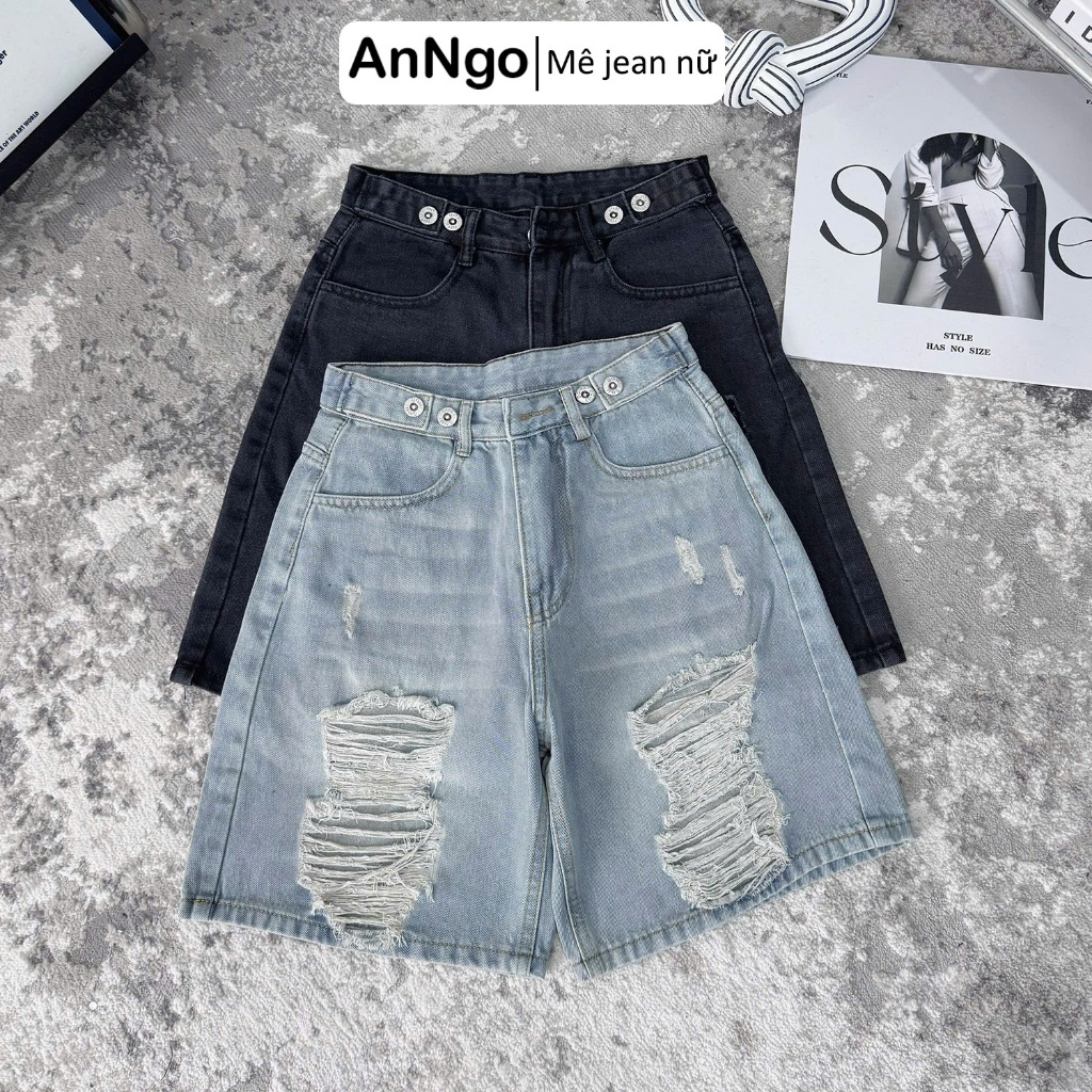 Quần jean ngố nữ rách ống rộng, chất jean denim không giãn dày dặn, cực xinh Anngo - AT543