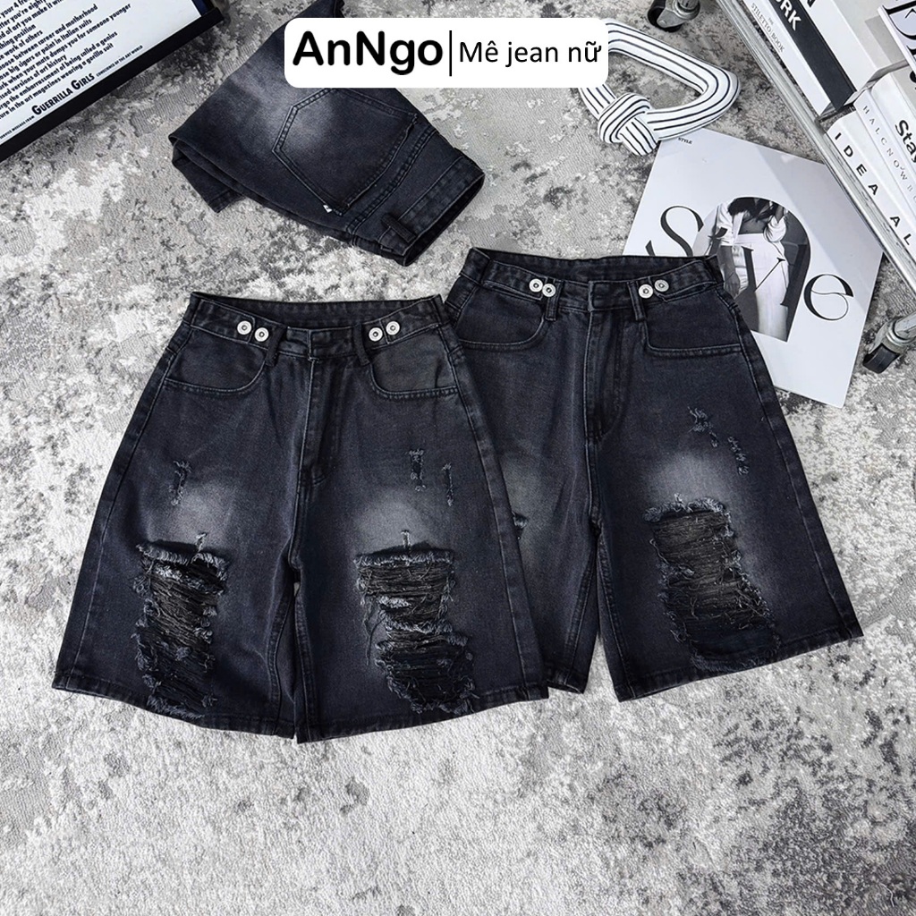 Quần jean ngố nữ rách ống rộng, chất jean denim không giãn dày dặn, cực xinh Anngo - AT543