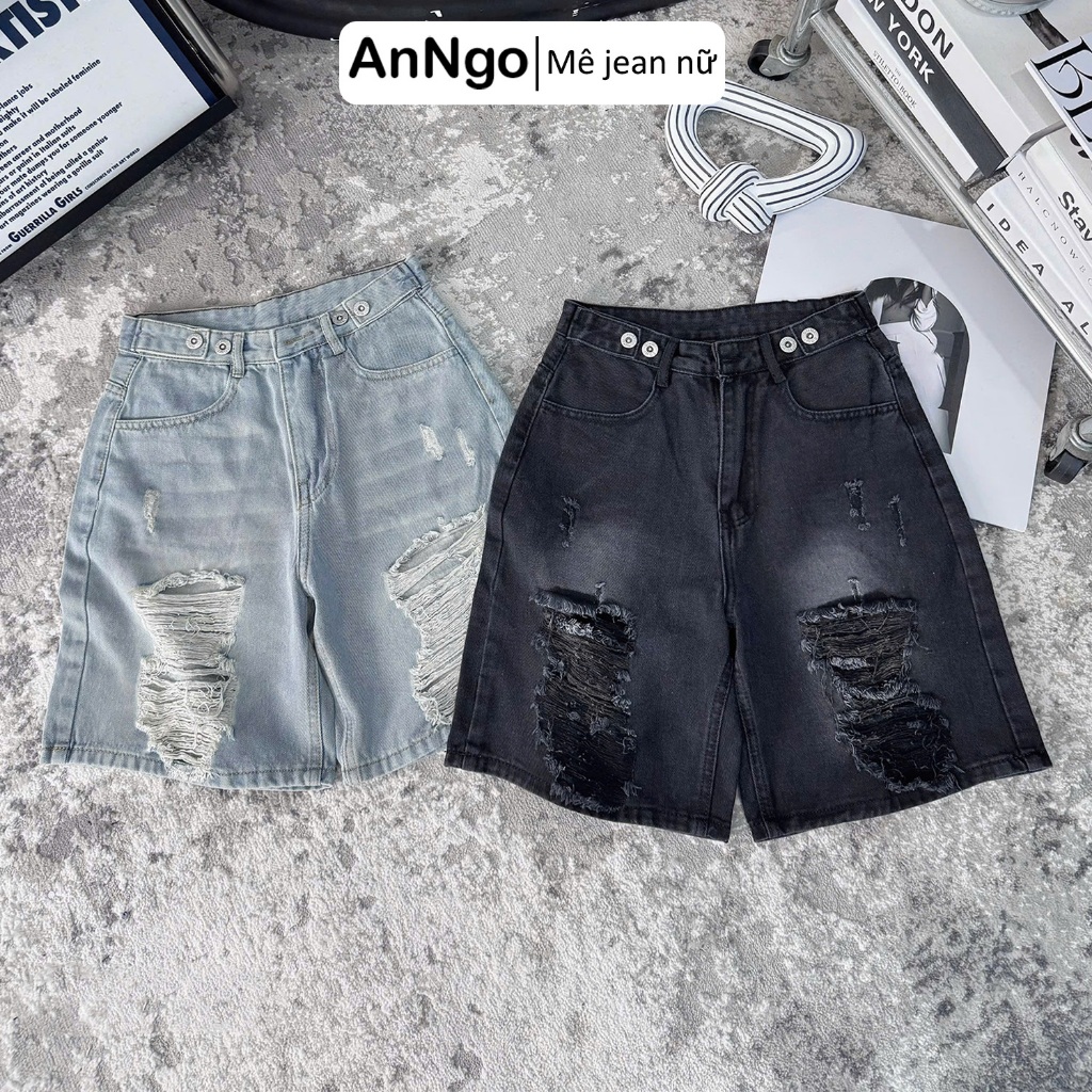 Quần jean ngố nữ rách ống rộng, chất jean denim không giãn dày dặn, cực xinh Anngo - AT543