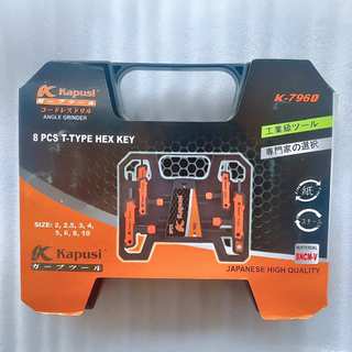 Bộ lục giác chữ T KAPUSI K-7960 8 chi tiết 2-10mm, thép cr-v, tay cầm cán cao su