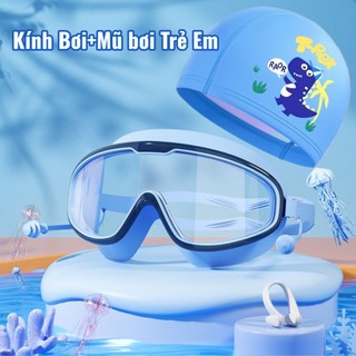Kính Bơi Trẻ Em3-16tuổi+Mũ Bơi Kính Bơi Gọng Lớn Kèm Bịt Tai Chống Sương Mù Không Thấm Nước