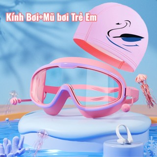 Kính Bơi Trẻ Em3-16tuổi+Mũ Bơi Kính Bơi Gọng Lớn Kèm Bịt Tai Chống Sương Mù Không Thấm Nước