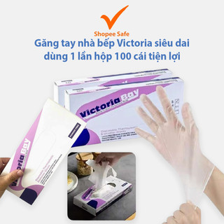 Găng tay nhà bếp Victoria siêu dai dùng một lần hộp 100 cái tiện dụng cho chế biến thực phẩm
