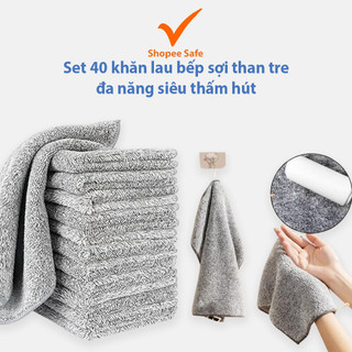 Set 40 khăn lau bếp sợi than tre đa năng siêu thấm hút kháng khuẩn