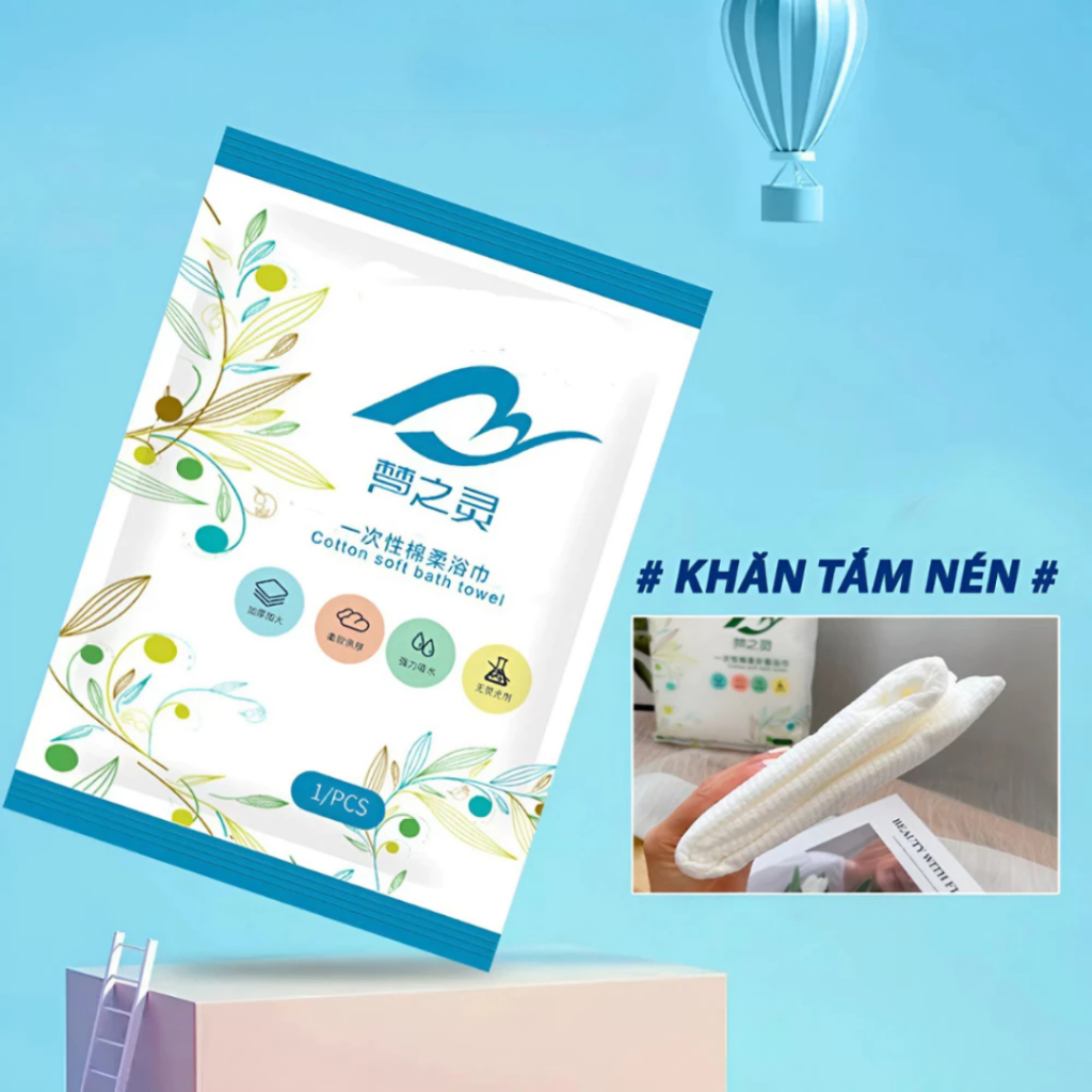 [Đơn 85k Nhận Quà] Combo 5 Khăn Tắm Nén Du Lịch Giấy Nén Dùng 1 Lần Tiện Dụng Thấm Hút Nhanh Tiện Lợi 70x140cm