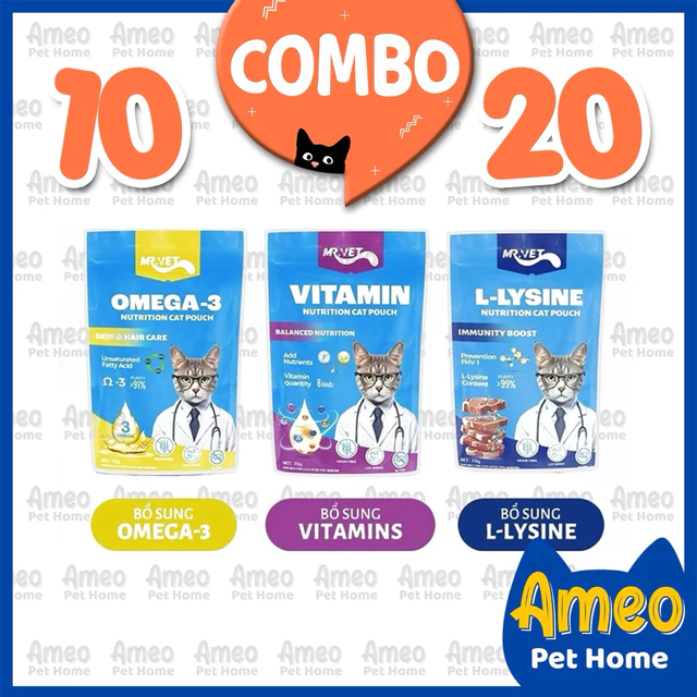 Combo 10 20 Gói Pate Mr Vet cho mèo con mèo lớn, pate mèo Mrvet mèo mix vị dễ ăn, giàu dinh dưỡng 80G