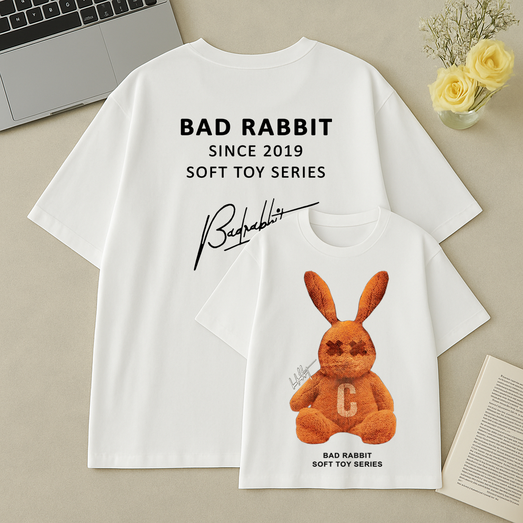 Áo Thun Unisex BAD RABBIT Form Rộng In Gấu Bông Cam Cực Chất, Phong Cách Streetwear