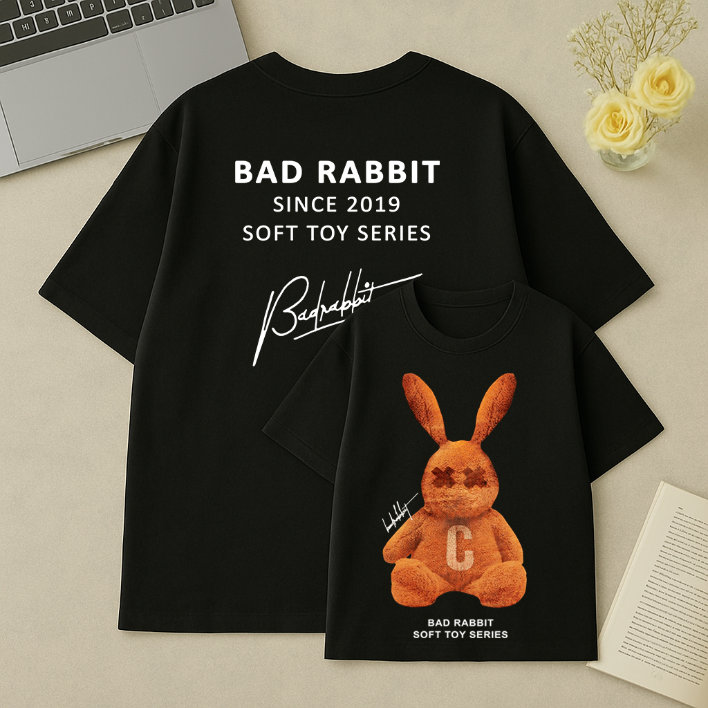 Áo Thun Unisex BAD RABBIT Form Rộng In Gấu Bông Cam Cực Chất, Phong Cách Streetwear