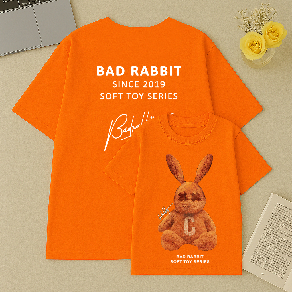 Áo Thun Unisex BAD RABBIT Form Rộng In Gấu Bông Cam Cực Chất, Phong Cách Streetwear