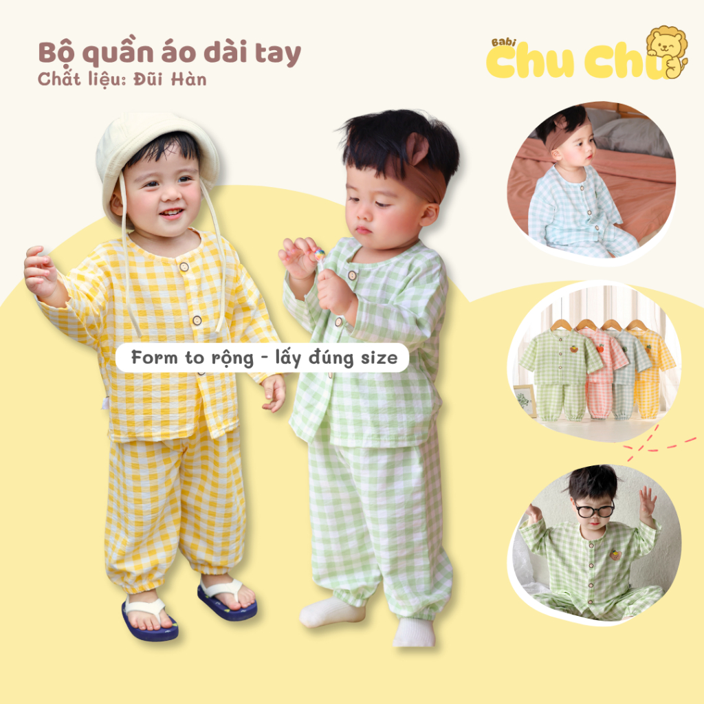 Bộ mặc nhà cho bé chất đũi hàn mịn, mềm mát cho bé từ 7 đến 26kg - Chu Chu Babi