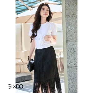 Chân váy đen tua rua SIXDO (Black Woven Loose Skirt)
