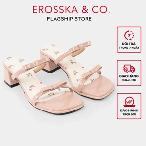 Erosska - Guốc nữ cao gót mũi hở họa tiết hoa nhí năng động màu kem - EM148